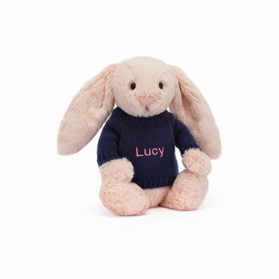 Jellycat Bashful Blush Conejo with Navy Jumper | OLMW-89201